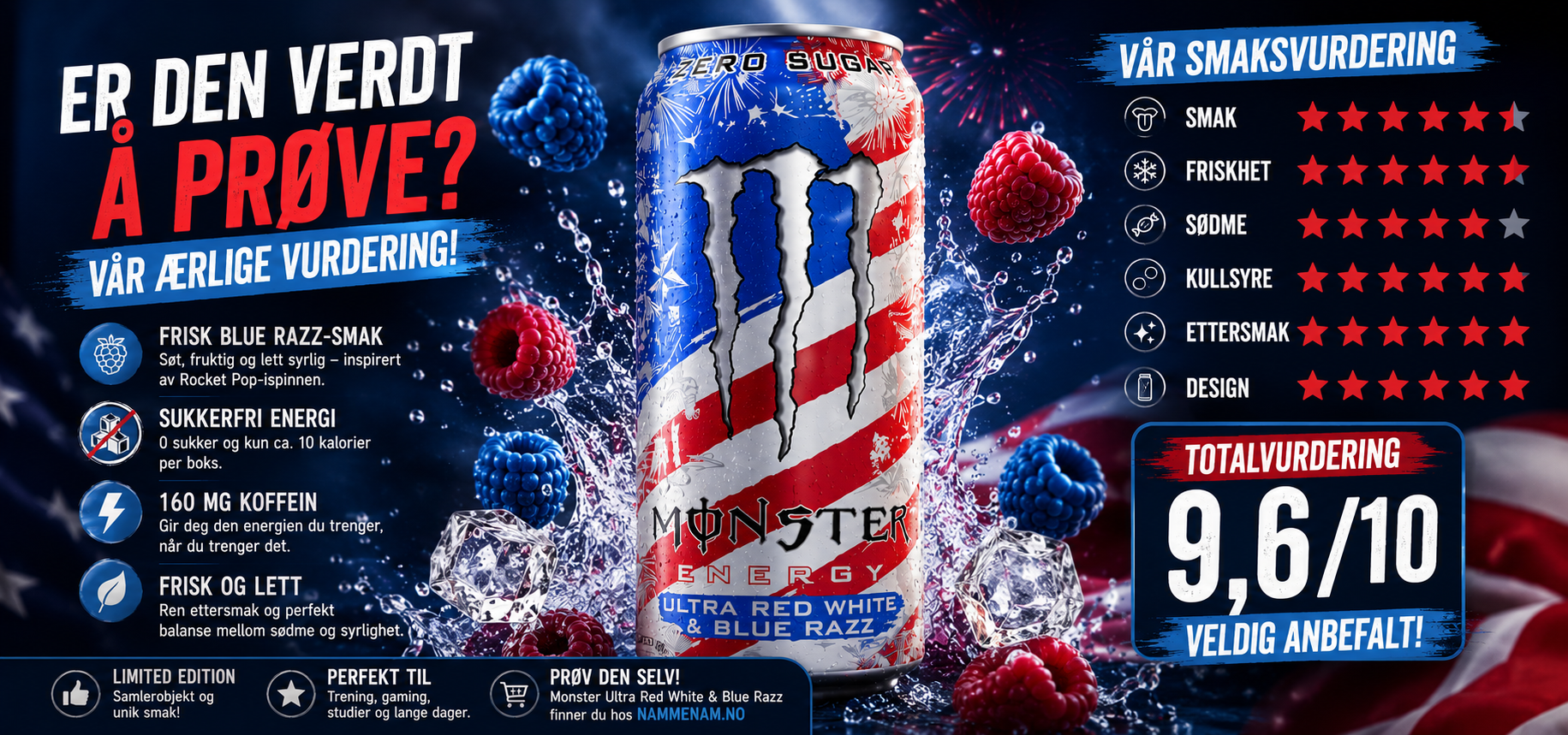 Er Monster Ultra Red White & Blue Razz verdt å prøve? Vår ærlige vurdering