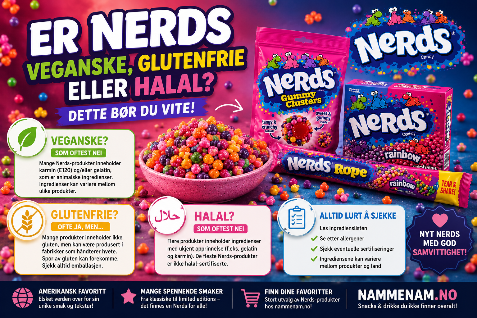 Er Nerds veganske, glutenfrie eller halal?