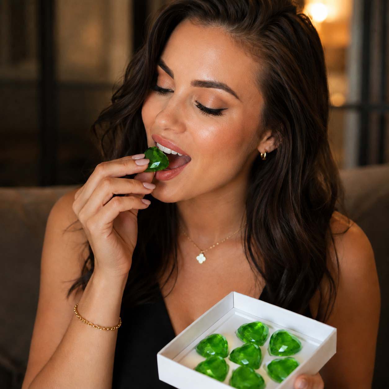 Emerald Heart Crystal Candy Premium Green Heart Gift Box
