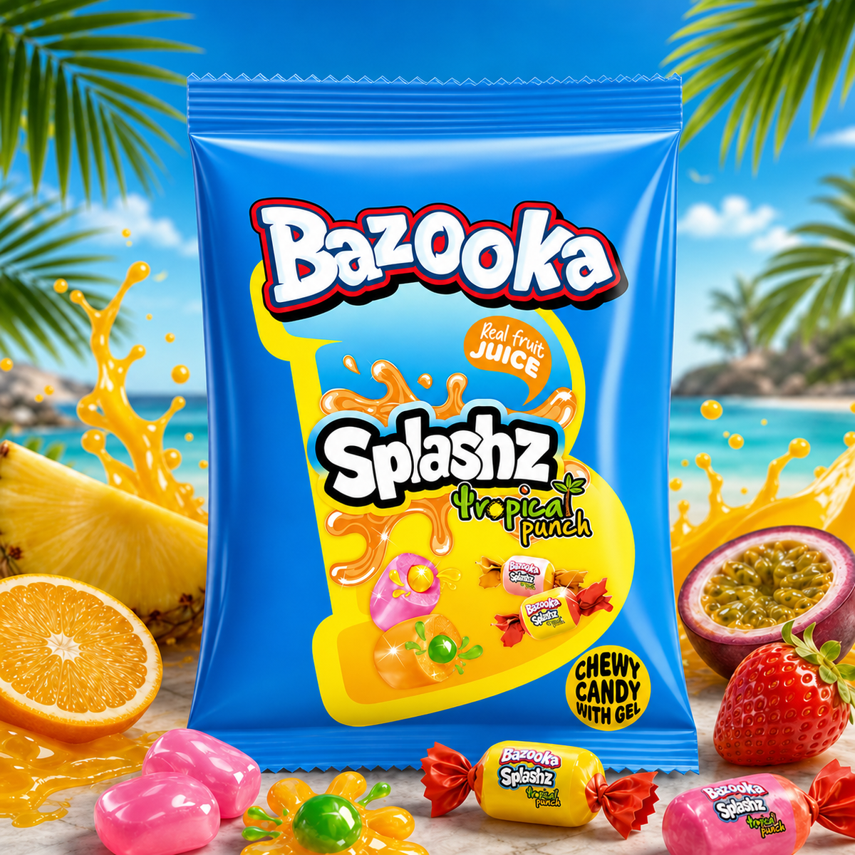 Bazooka Splashz Tropical Fruit Bag 120g