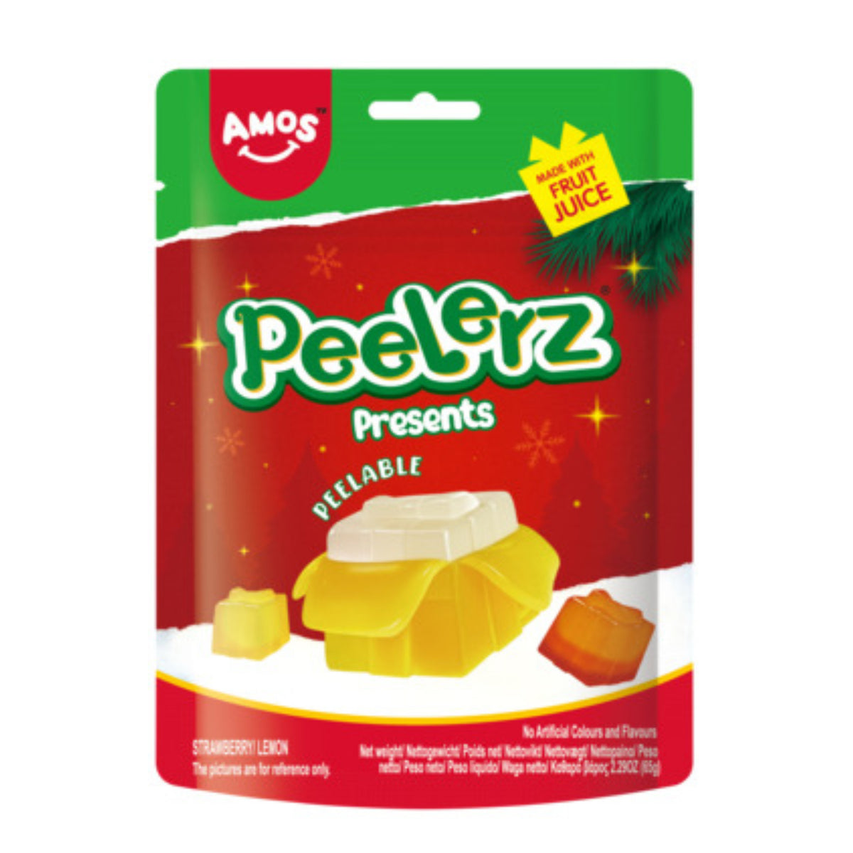 AMOS Peelerz Gummy Candy Christmas Presents Strawberry Lemon 65g