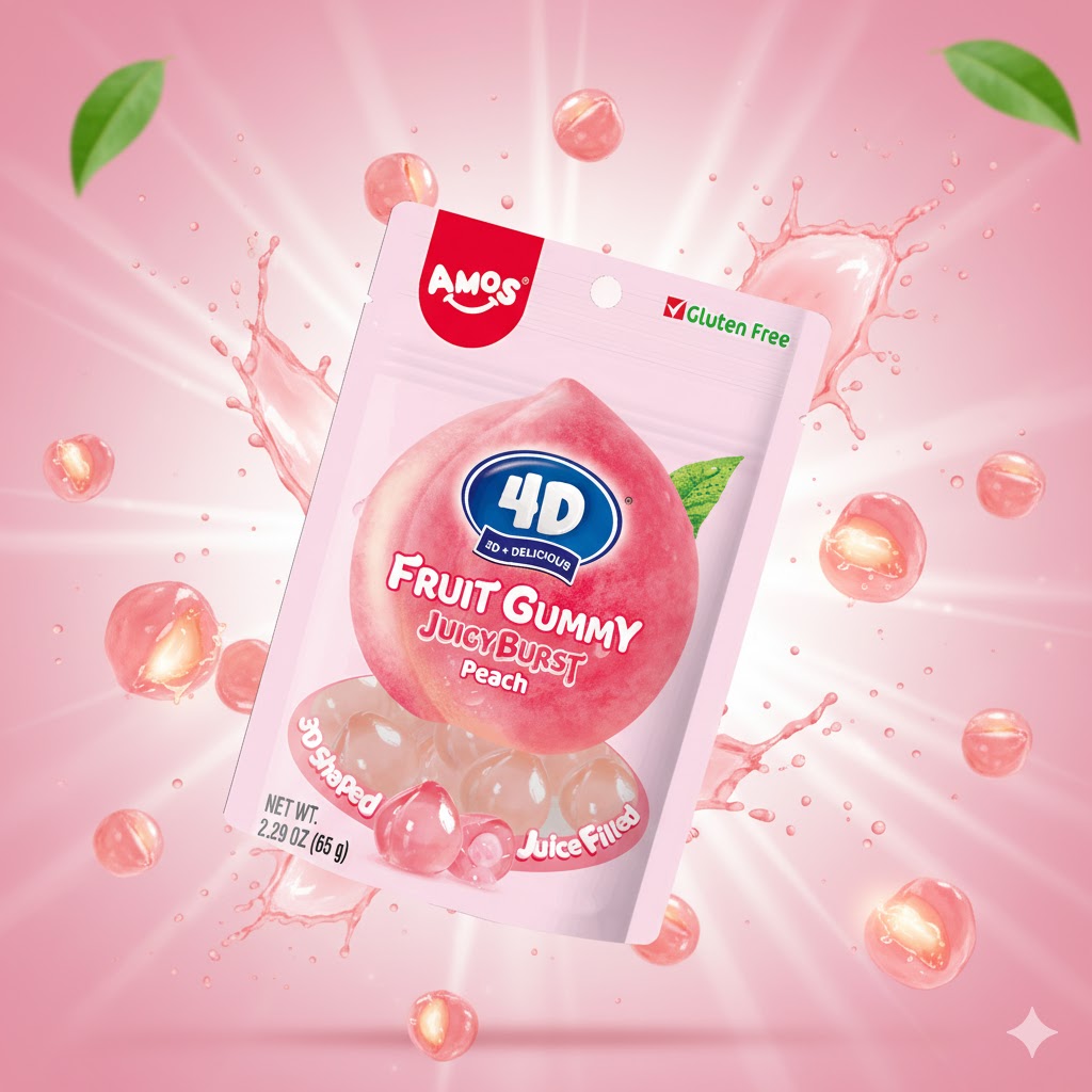 Amos 4D Fruit Gummy Peach Burst 65g
