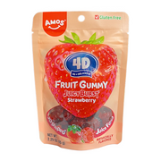 Amos 4D Fruit Gummy Strawberry Burst 65g – fruktgummi med søt jordbærsmak og realistisk 4D-design.