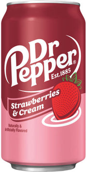 Dr Pepper Strawberries & Cream 355ml (USA) – amerikansk brus med smak av jordbær og krem.