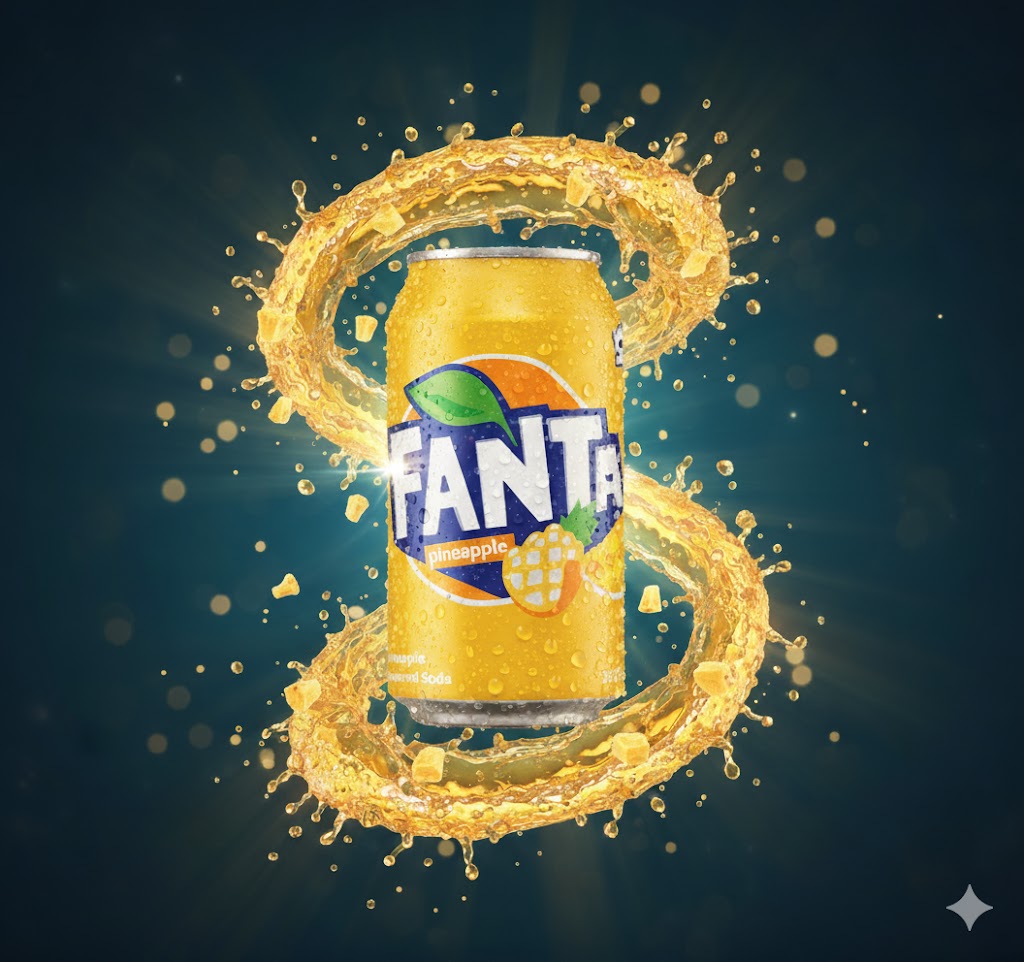 Fanta Pineapple 355ml (USA) – eksotisk amerikansk Fanta med intens og frisk ananassmak.