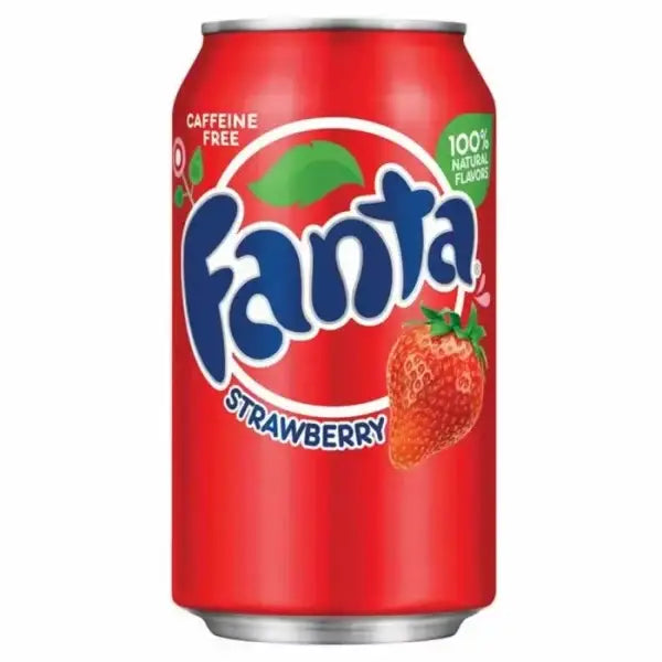 Fanta Strawberry 355ml (USA) – amerikansk brus med søt smak av modne jordbær.