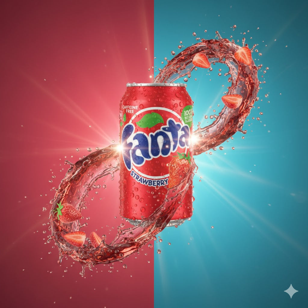 Fanta Strawberry 355ml (USA) – fruktig amerikansk Fanta med intens og frisk jordbærsmak.