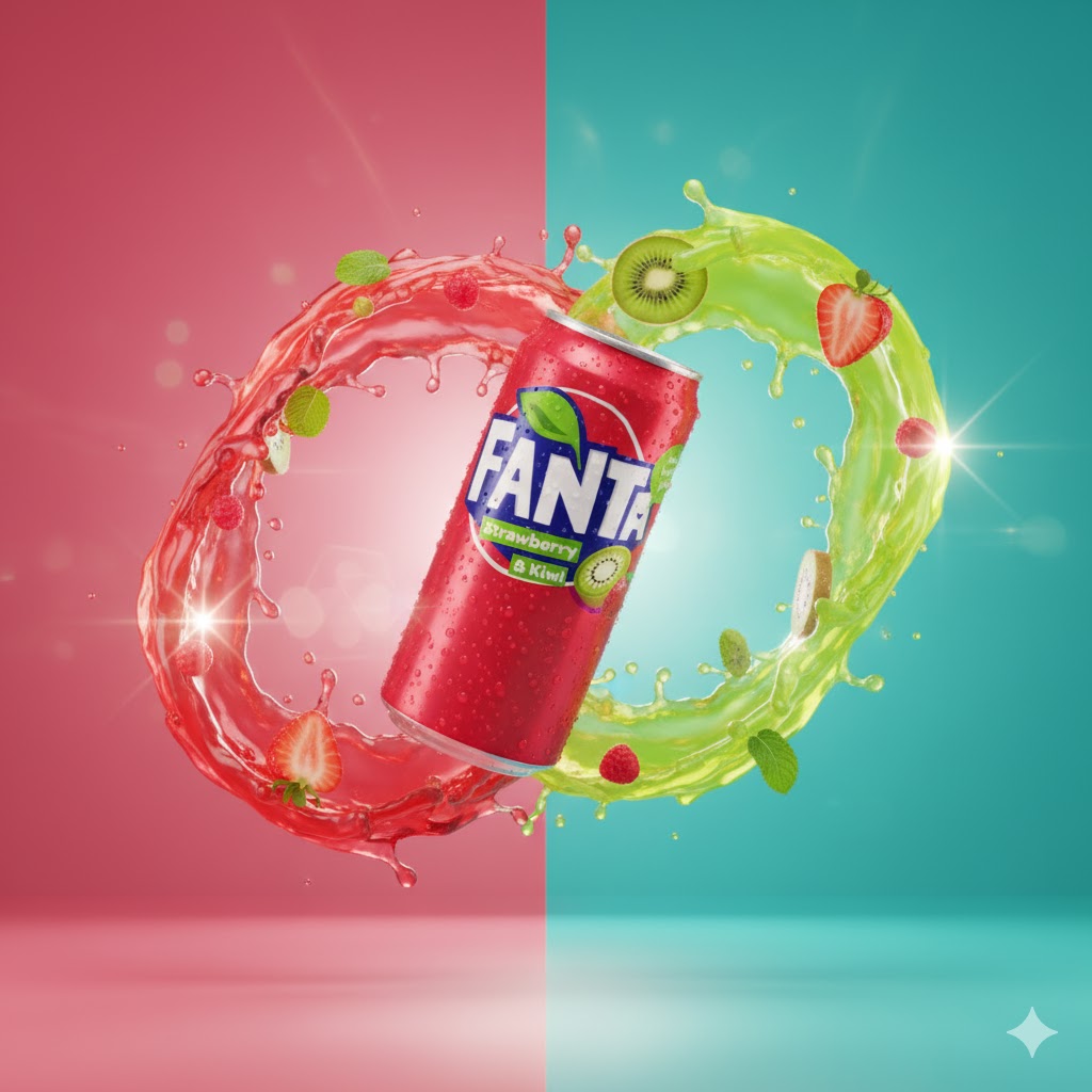 Fanta Strawberry & Kiwi 330ml – forfriskende og boblende Fanta med smak av jordbær og kiwi.