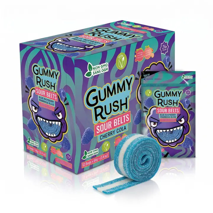 Gummy Rush Sour Belts Blue Raspberry 96g