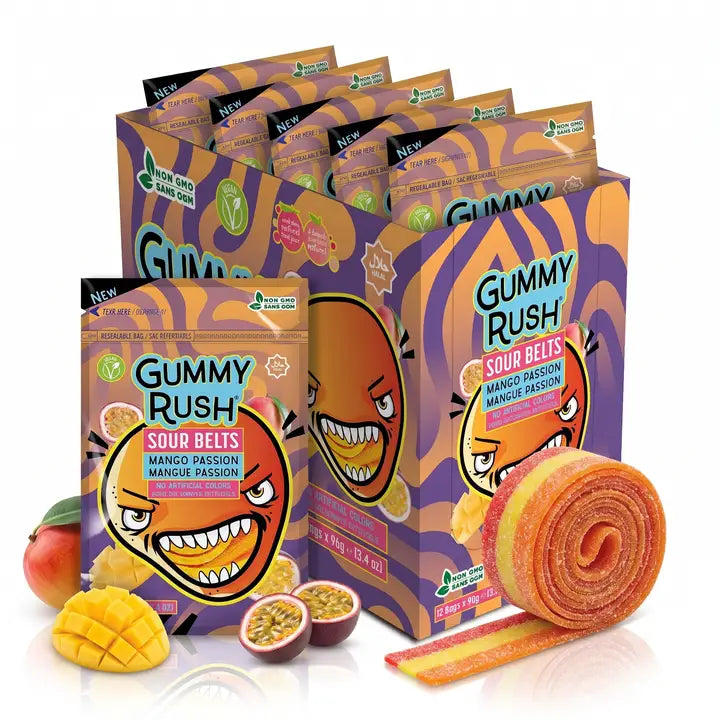 Gummy Rush Sour Belts Mango Passion 96g