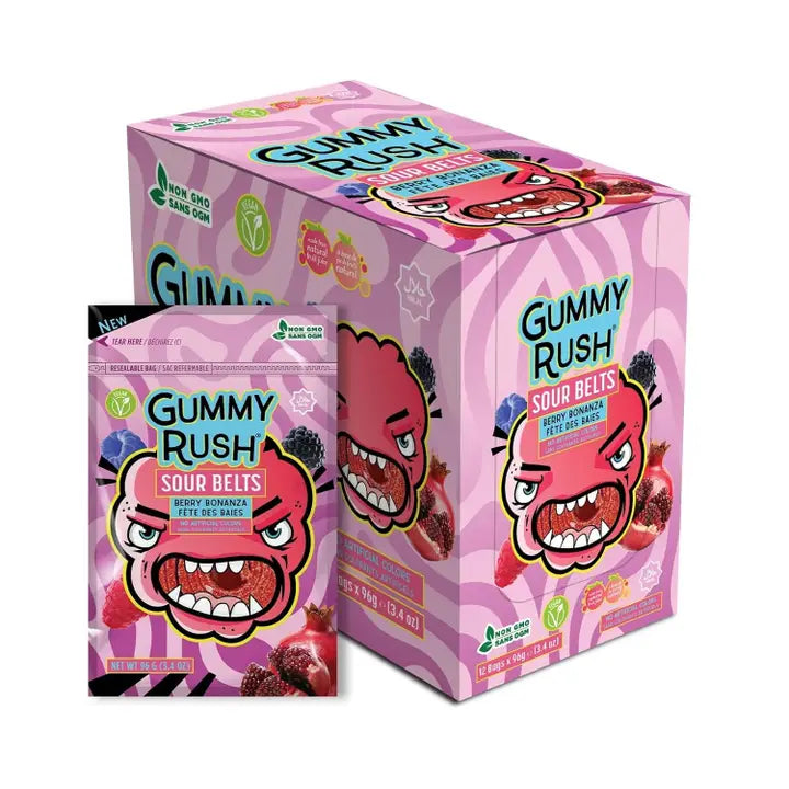 Gummy Rush Sour Belts Pomegranate Berry Bonanza 96 g