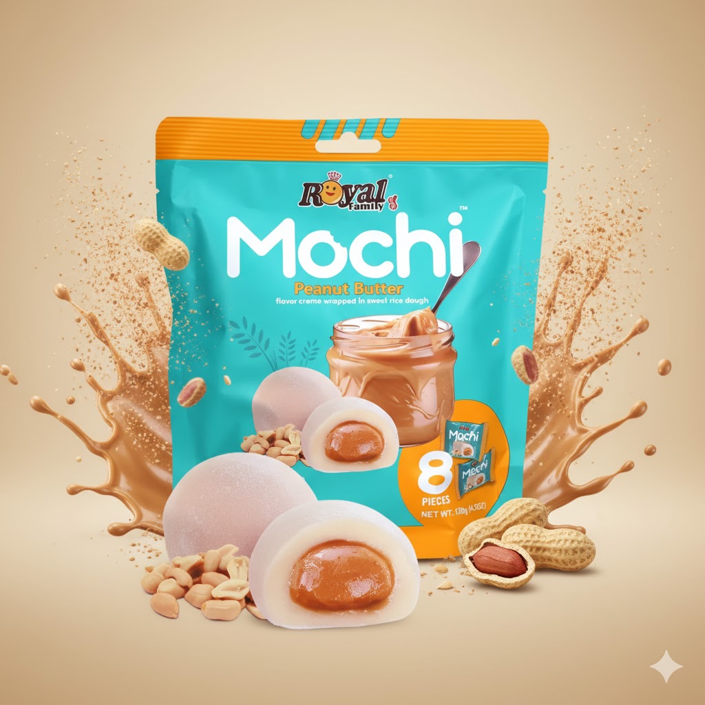 Japansk mochi Peanut Butter 120g – autentisk dessert fra Taiwan med silkemyk risdeig og rikt peanøttfyll.