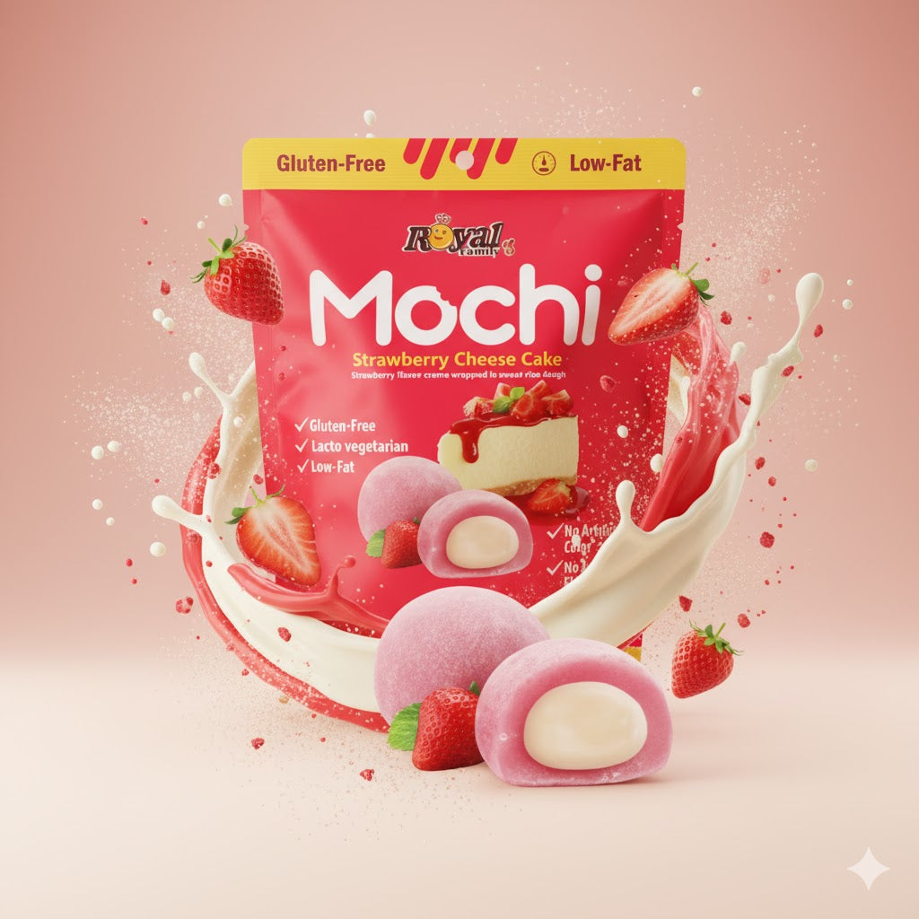 Japansk mochi Strawberry Cheese Cake 120g – autentisk dessert fra Taiwan med myk risdeig og kremet jordbærsmak.