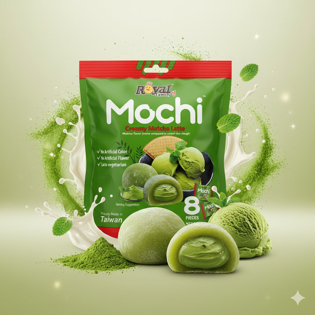Japansk mochi Creamy Matcha Latte 120g – luksuriøs dessert fra Taiwan med fyldig grønn te og myk risdeig.