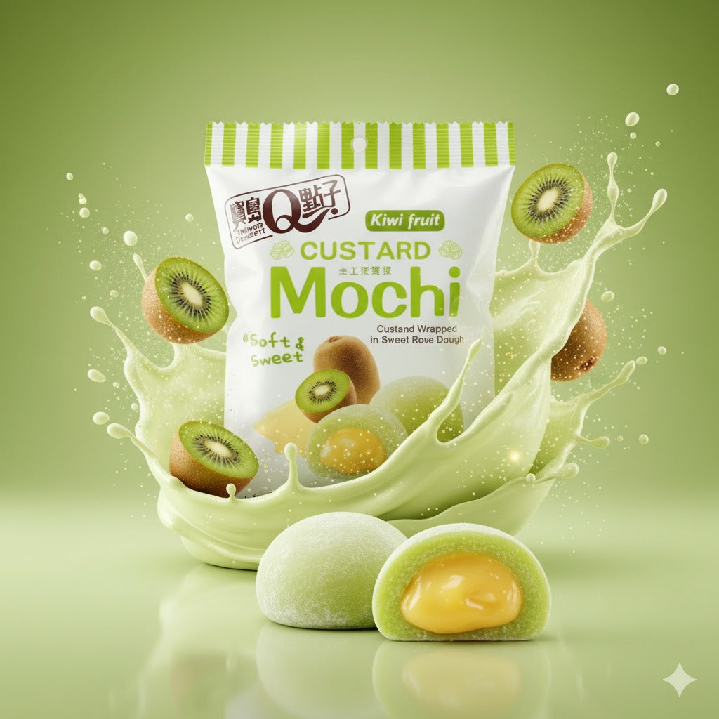 Japansk mochi Kiwi 110g – autentisk dessert fra Taiwan med kremet kiwikrem og silkemyk tekstur.