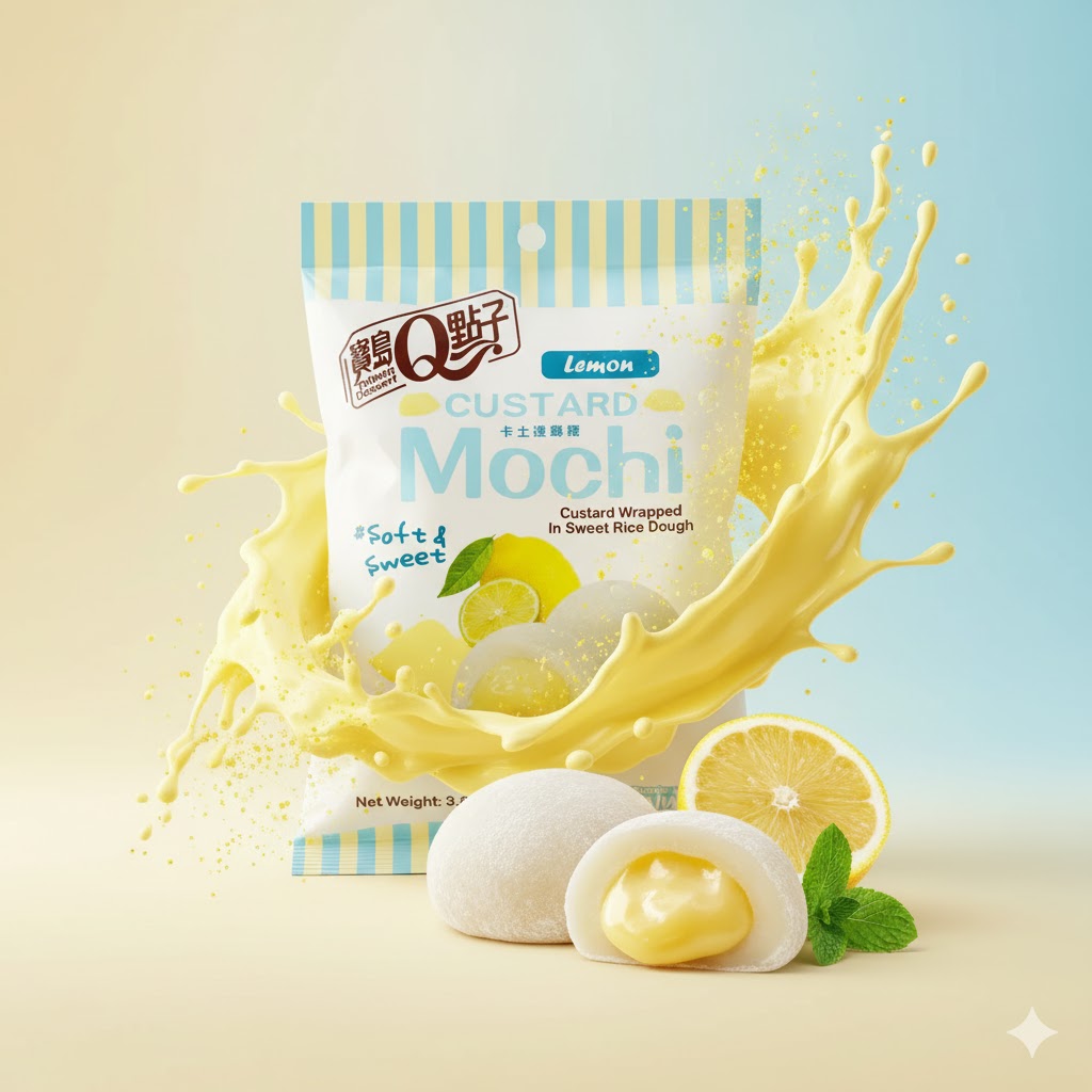 Japansk mochi Lemon 110g – autentisk dessert fra Taiwan med kremet sitronkrem og fløyelsmyk tekstur.