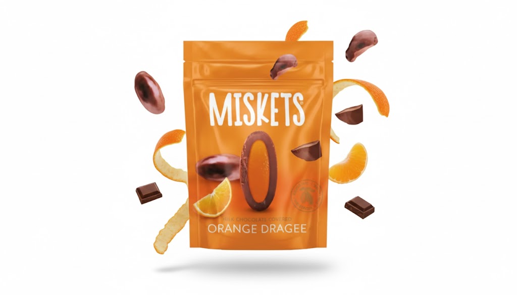 Sjokoladedrageer med appelsinpreg fra Miskets 70g