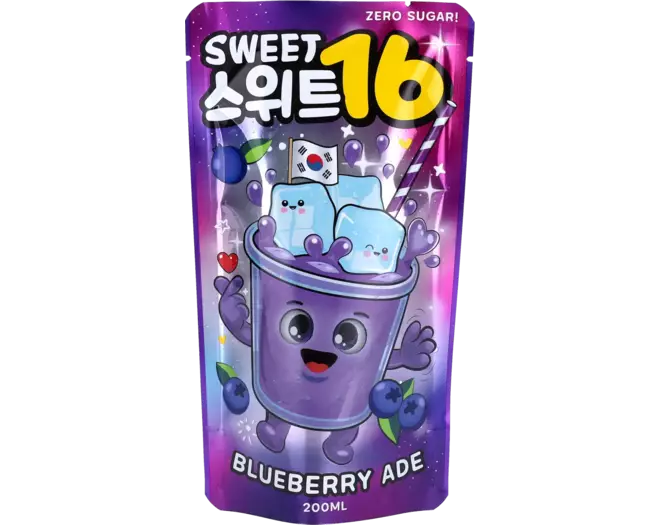 Sweet16 Blueberry Ade Zero Sugar Korean Pouch Drink 200ml