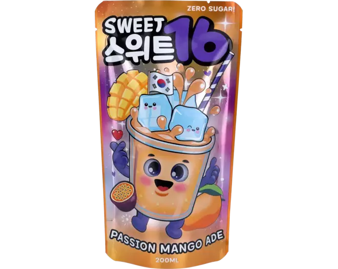 Sweet16 Passion Mango Ade Zero Sugar Korean Pouch Drink 200ml