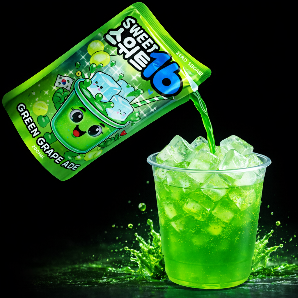 Sweet16 Green Grape Ade Zero Sugar Korean Pouch Drink 200ml