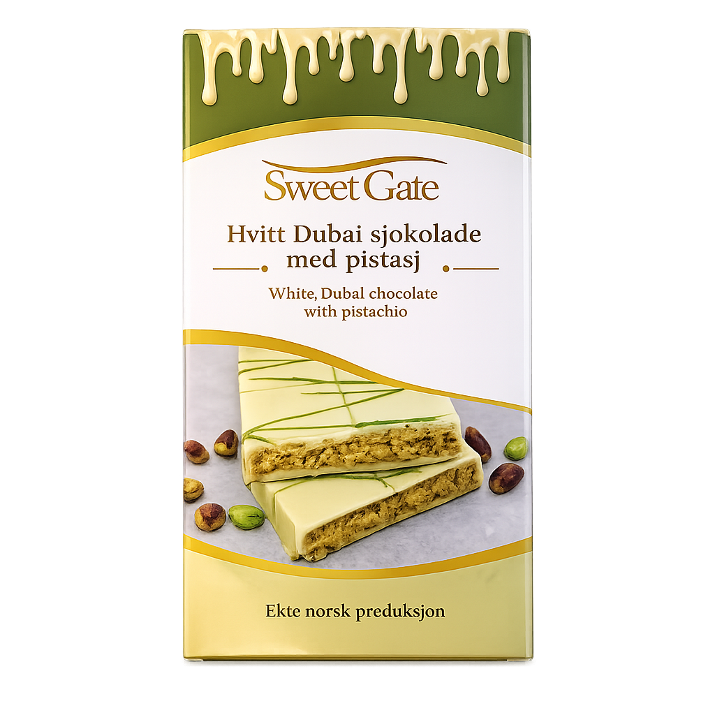 Sweet Gate Håndlaget Hvit Dubai Sjokolade Med Pistasj 210 g