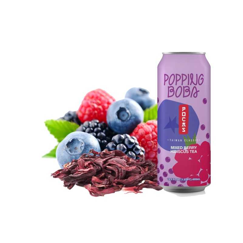 POCAS Popping Boba Mixed Berry Hibiscus Tea 490ml