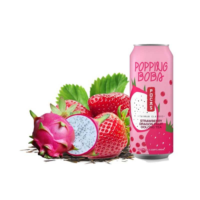 POCAS Popping Boba Strawberry Dragon Fruit Oolong Tea 490ml